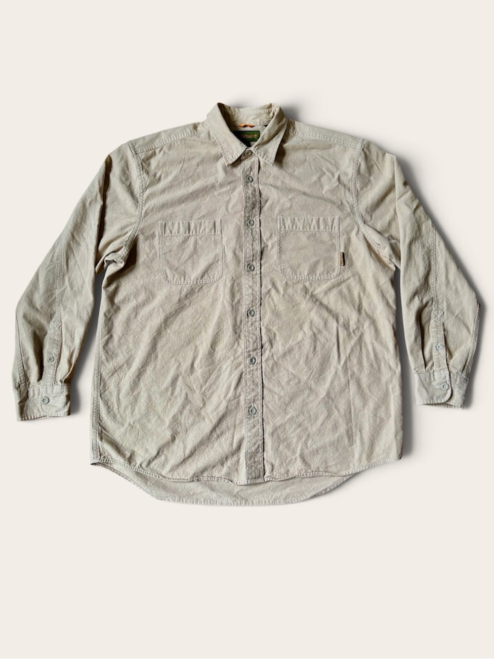 Timberland button up shirt tan soft cotton canvas XL long sleeve academia casual